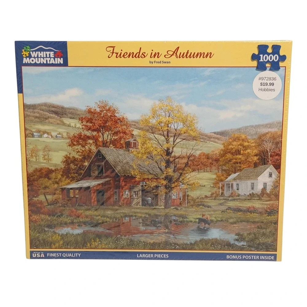 Friends In Autumn Country Red Barn Pond Fall Fred‎ Swan 1000 pc 24